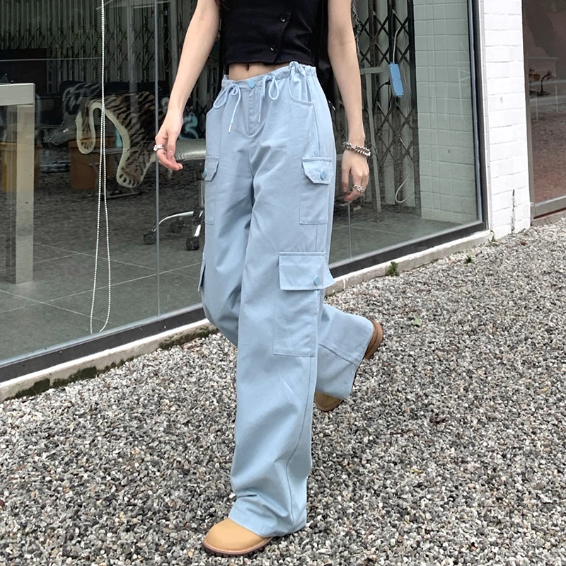 Women's Elastic Waist Lace Loose Thin Cargo Casual Pants