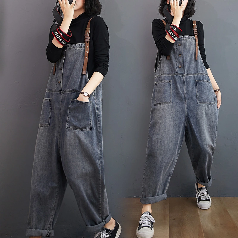 Women's Denim Washed Ninth Overalls