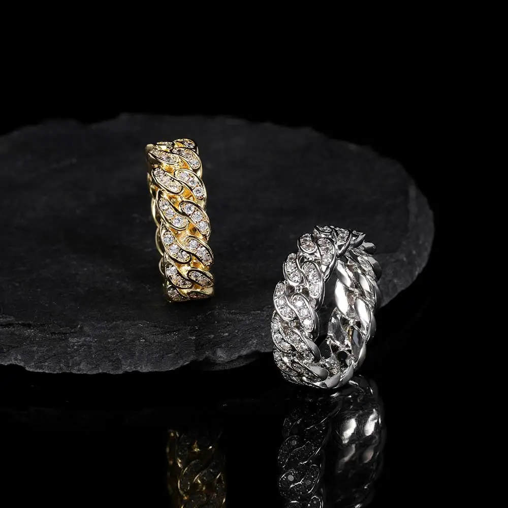 8mm Single Row Zircon Cuban Ring Popular 18K Gold