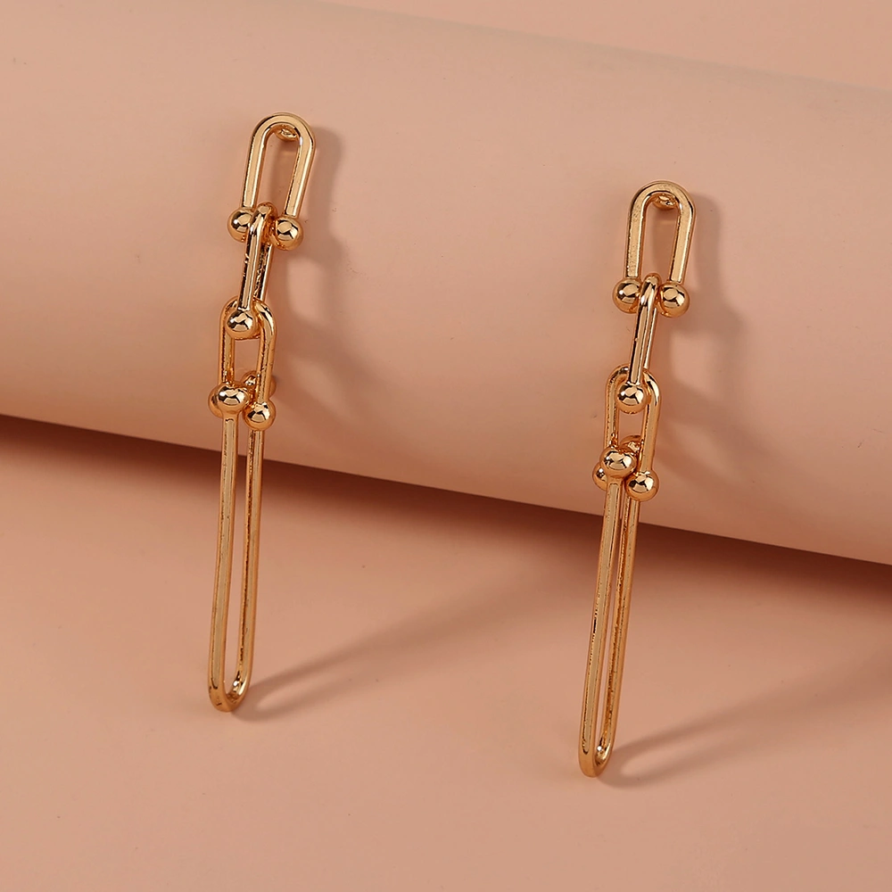 Hot-selling cross-border jewelry simple metal U-shaped chain buckle long earrings, stylish ladies