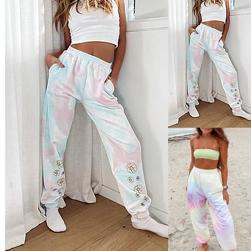 Tie-Dye Printed High-Waist Casual Loose Trousers