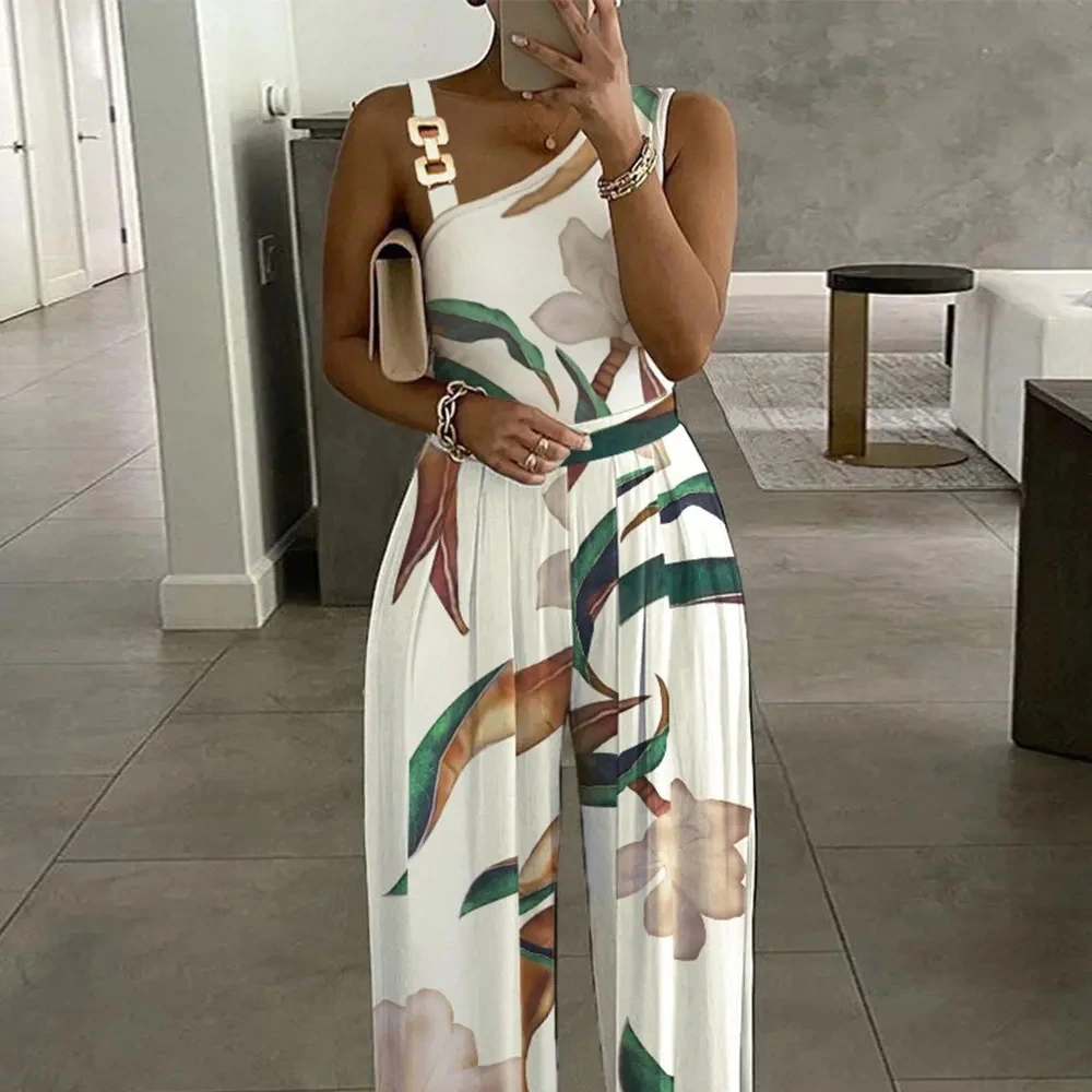 Women's Printed Sleeveless High Waist Casual Jumpsuit