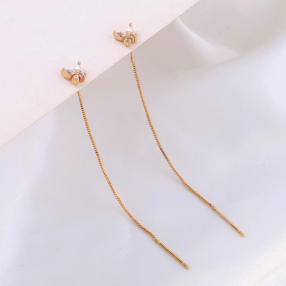 Gold Butterfly Copper Zircon Tassel Pendant Earrings Earrings