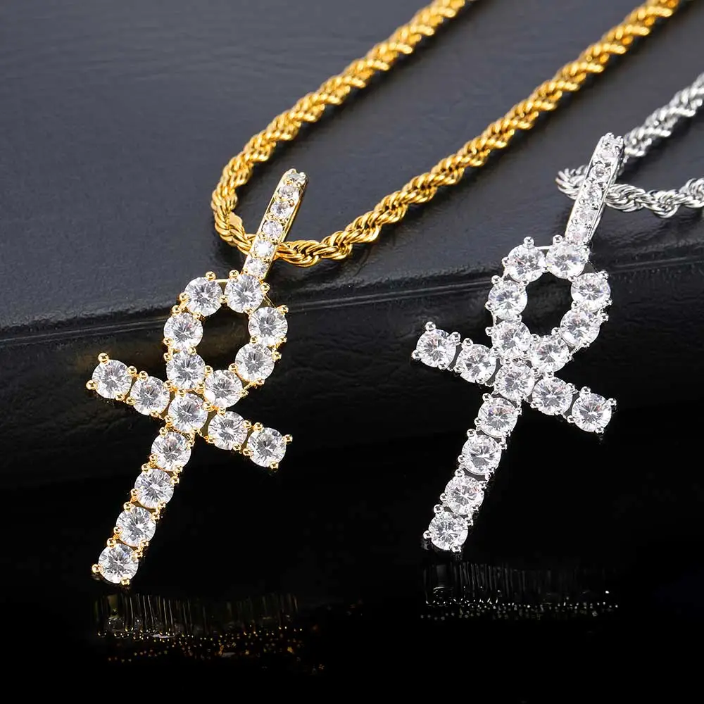 Hip Hop Solid Small Anka Cross Pendant Necklace