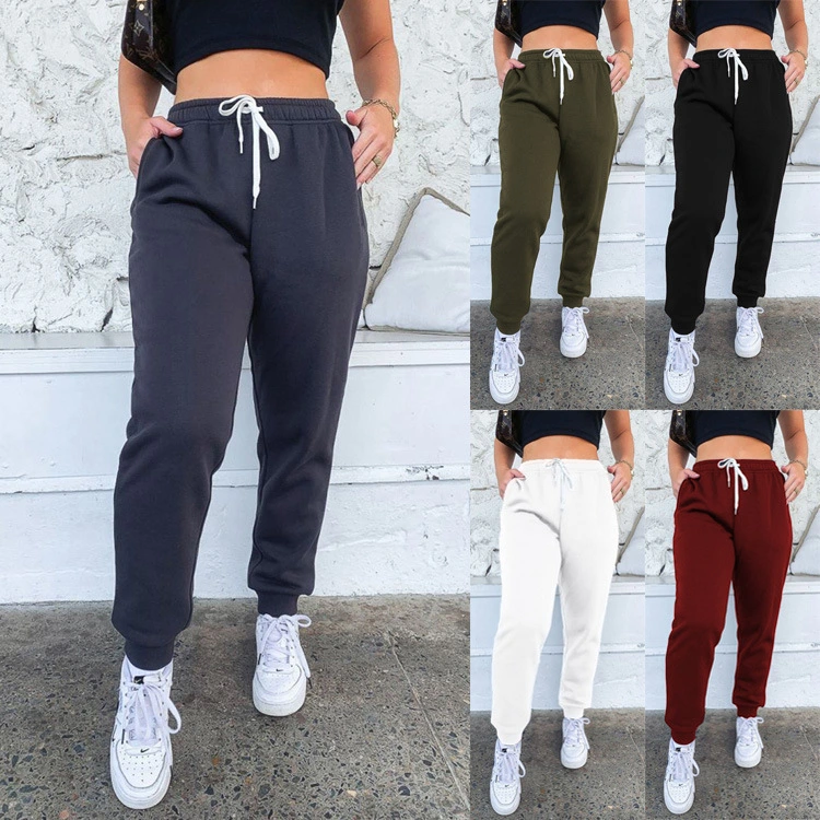 Women's Solid Color Lace Up Sports Pants Home Casual Sweater Pants