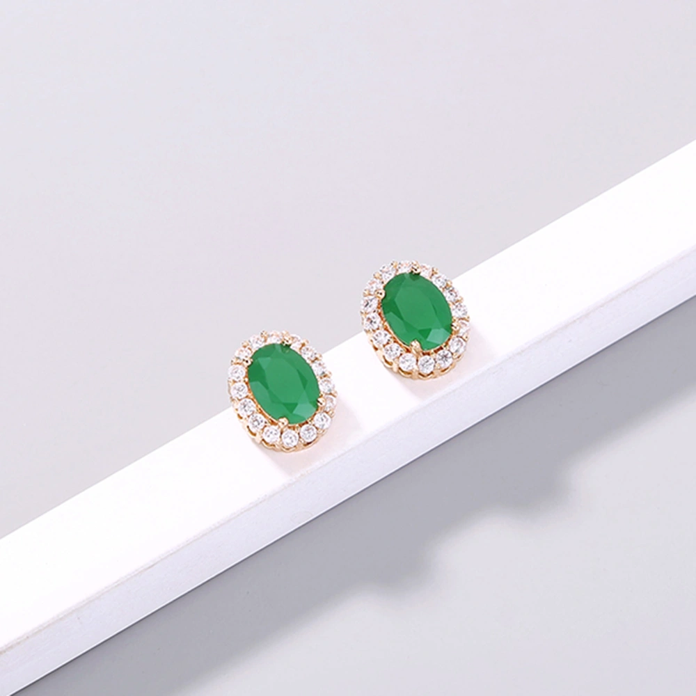 Miniature gold-inlaid Zircon Emeralds Oval Stud earrings with Ruby earrings