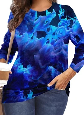 Fall Pullover Round Neck Long Sleeve Print Large Size Casual Women's Clothing