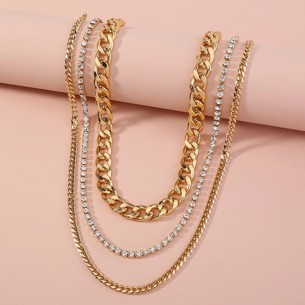 European and American cross-border accessories, exaggerated thick chain diamond necklace, street stacking, detachable multilayer necklace, Cuban chain