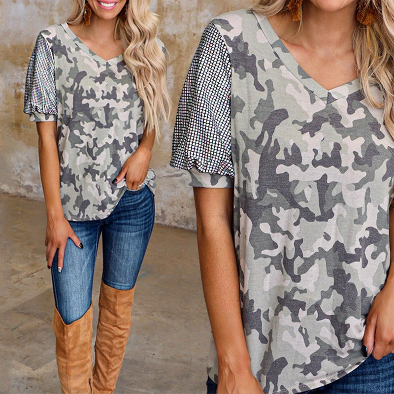 Camouflage Print Short-Sleeved Casual Women T-Shirt