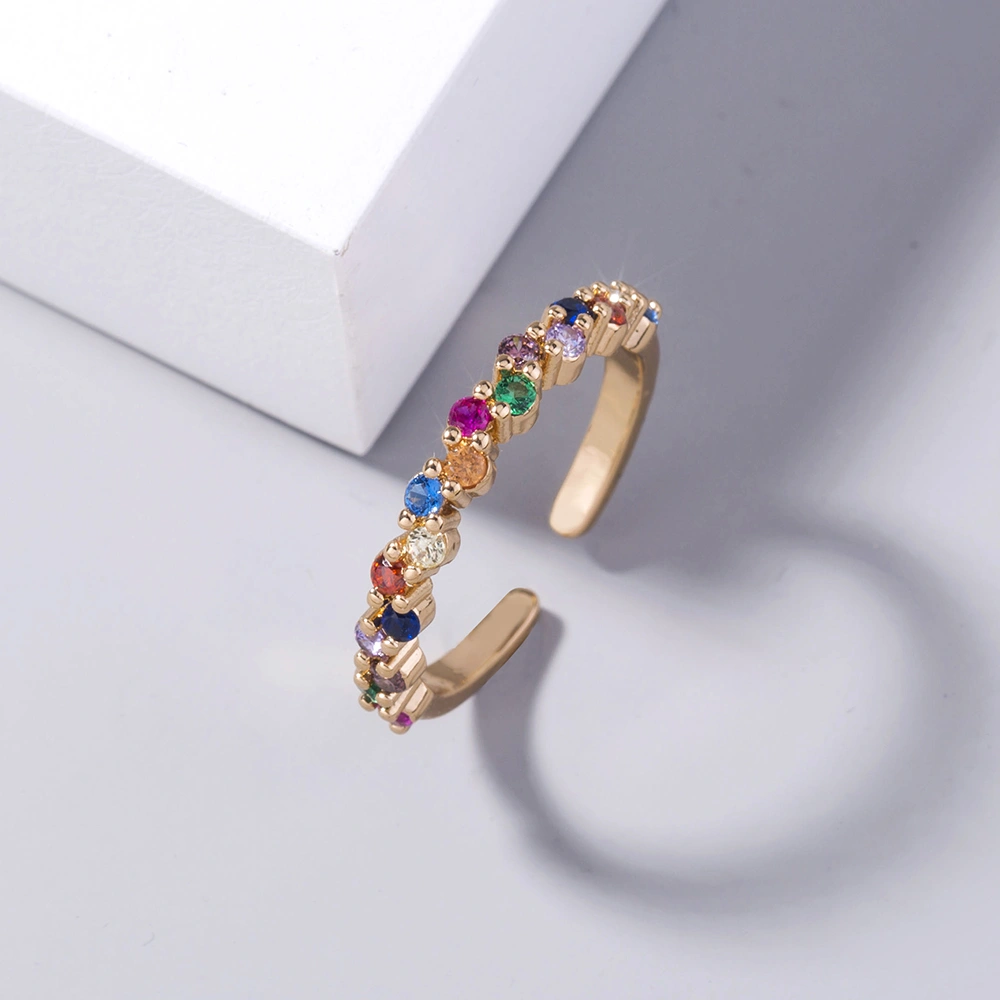 Simple trend color star constellation adjustable opening rainbow zircon copper ring ladies ring