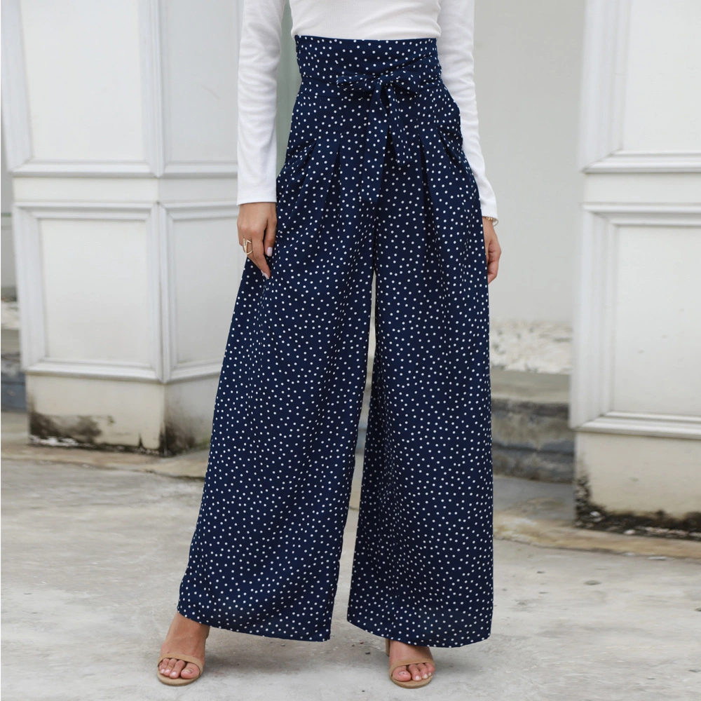 Women's Fashion Polka Dot Waist Wide Leg Casual Pants