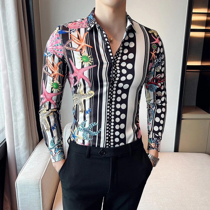 Personalized Printed Shirt Black Long Sleeve Lapel Shirt