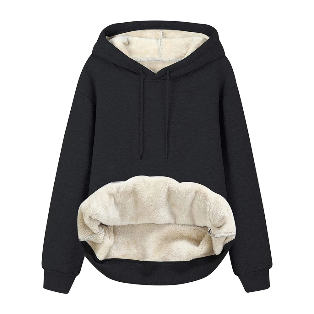 Hooded Drawstring Sweatshirt Solid Color Thick Fleece Jacket