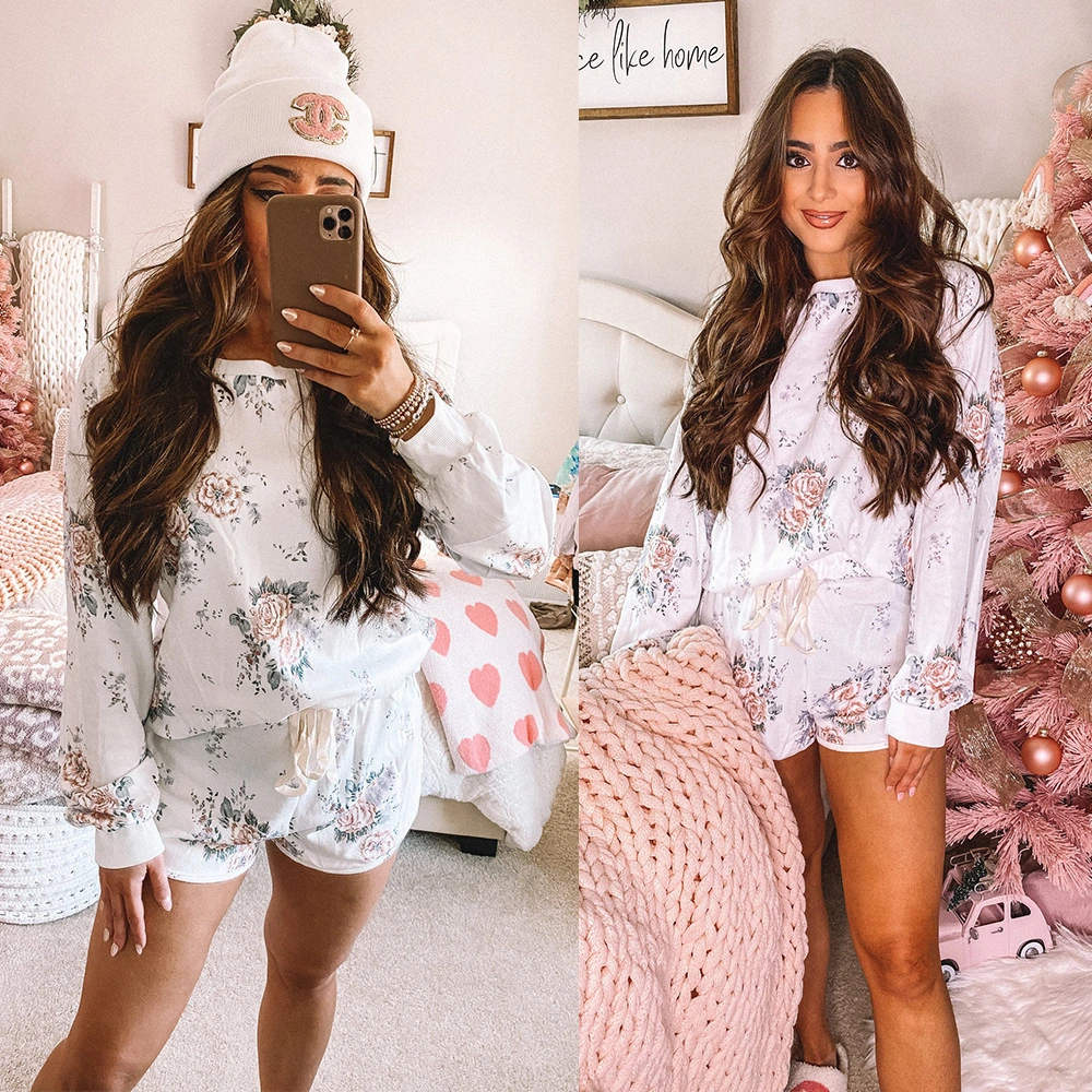 Spring New Fashion Print Women's Long Sleeve Loose Homewear Pajamas Casual Suit
