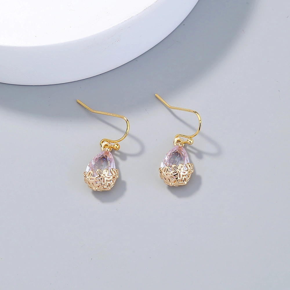 Crystal Zircon ear drop earrings, simple nature of the plum flower water drops short style earrings