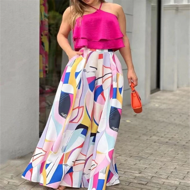 Women's Spring And Summer New Printed Casual Wide-leg Culottes Suit