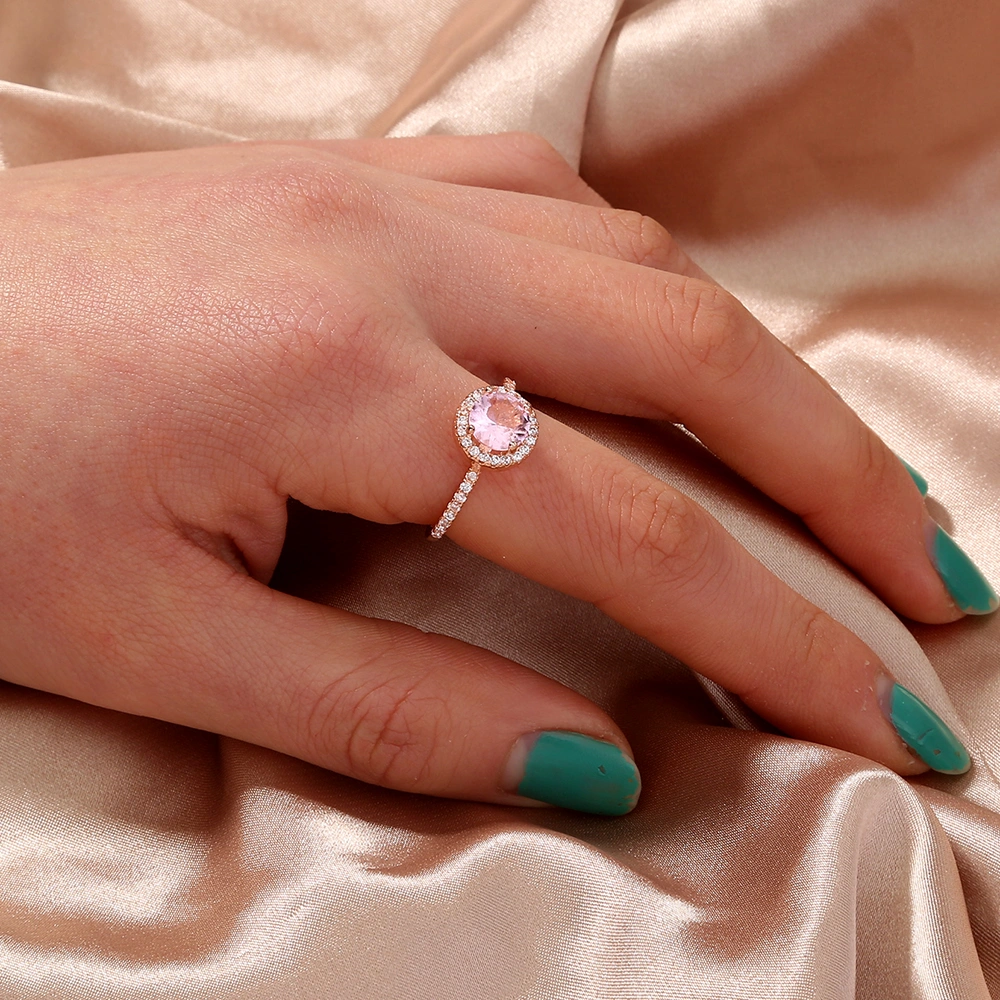 Copper micro-inlaid round zircon ring