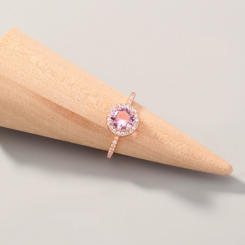 Copper micro-inlaid round zircon ring