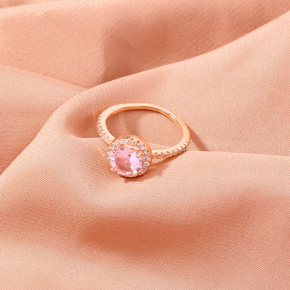 Copper micro-inlaid round zircon ring