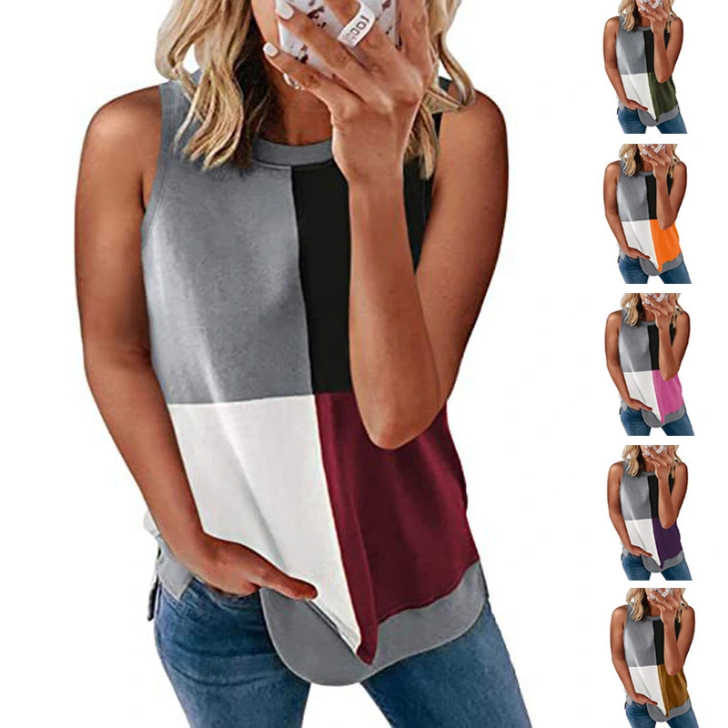 Women's Colorblock Print Sleeveless Top Pullover