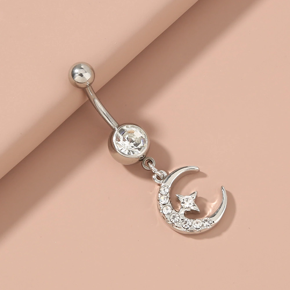 European and American fashion trend stainless steel natural color belly button nail moon star diamond exquisite sparkle body piercing jewelry