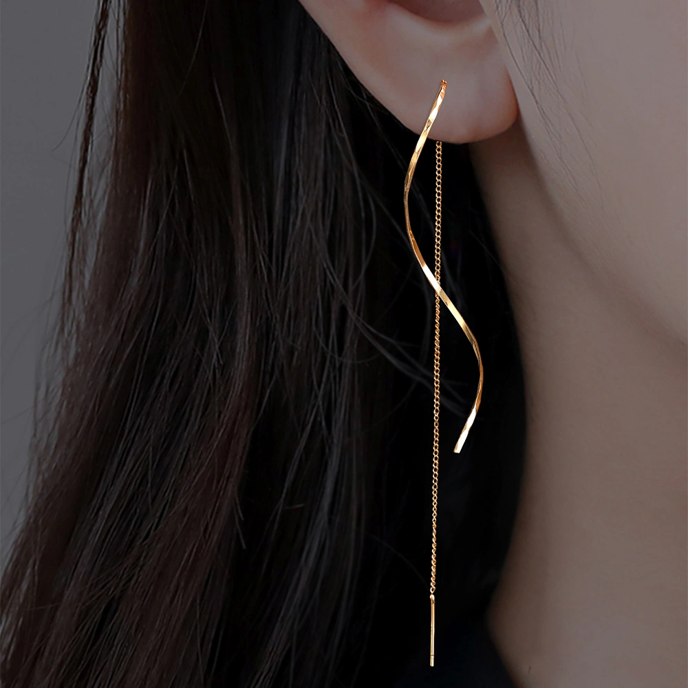 Gold Copper Squeezed Snake Long Tassel Earrings