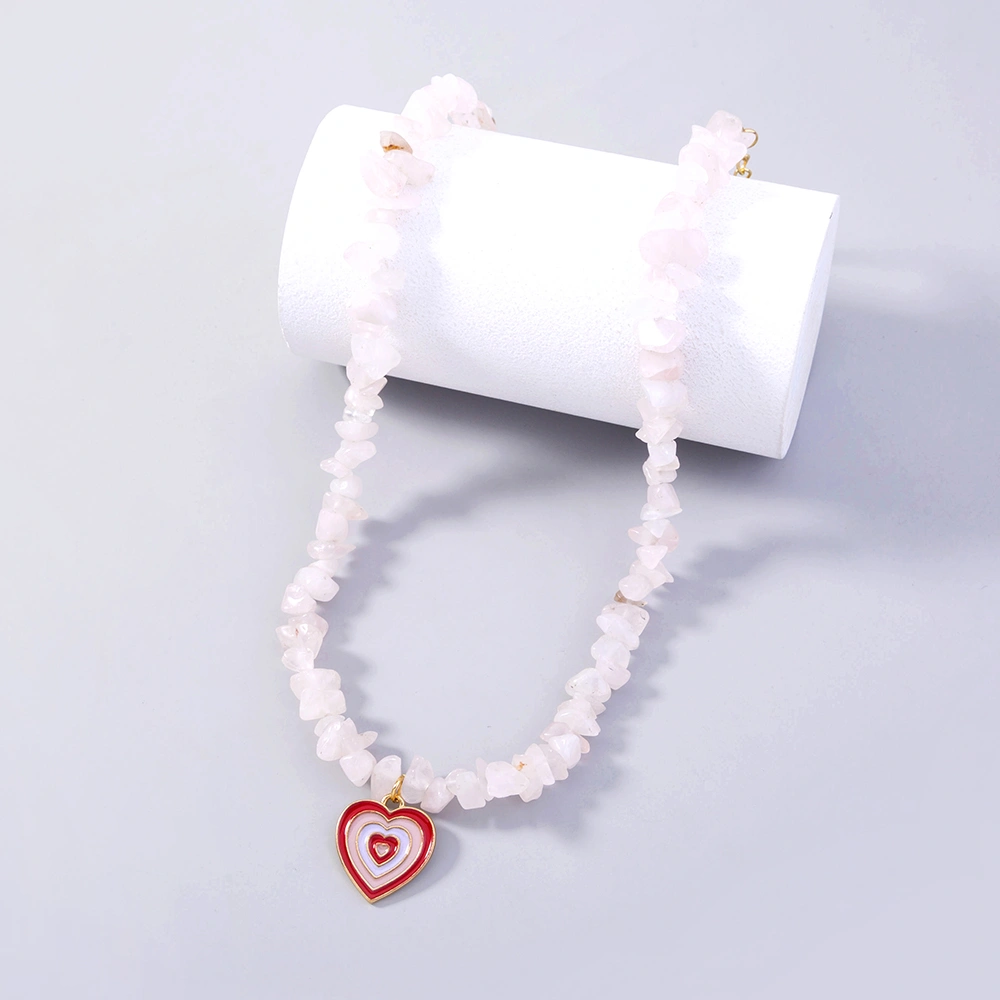 Pink Natural Stone Color Peach heart drop oil necklace