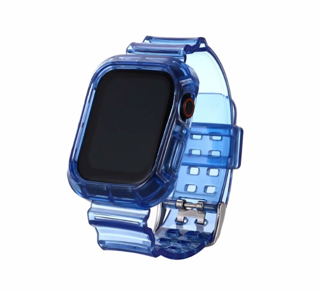 Wrist-B Compatible for Apple Watch Band 45mm 44mm 42mm 41mm 40mm 38mm 49mm,Transparent Crystal Clear Watch Band Sport Case and Band for iWatch Series 8/7/6/5/4/SE Women Men