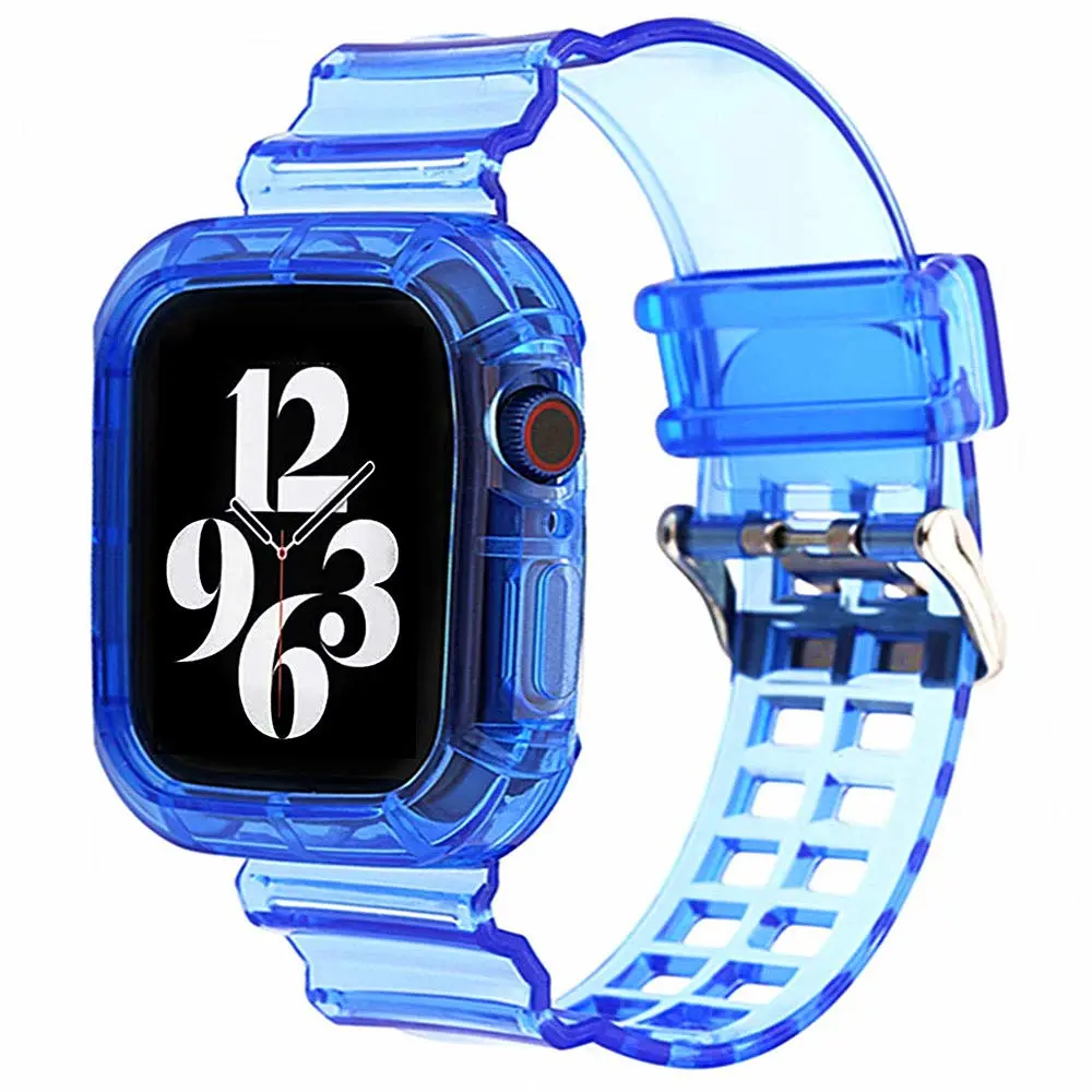 Wrist-B Compatible for Apple Watch Band 45mm 44mm 42mm 41mm 40mm 38mm 49mm,Transparent Crystal Clear Watch Band Sport Case and Band for iWatch Series 8/7/6/5/4/SE Women Men
