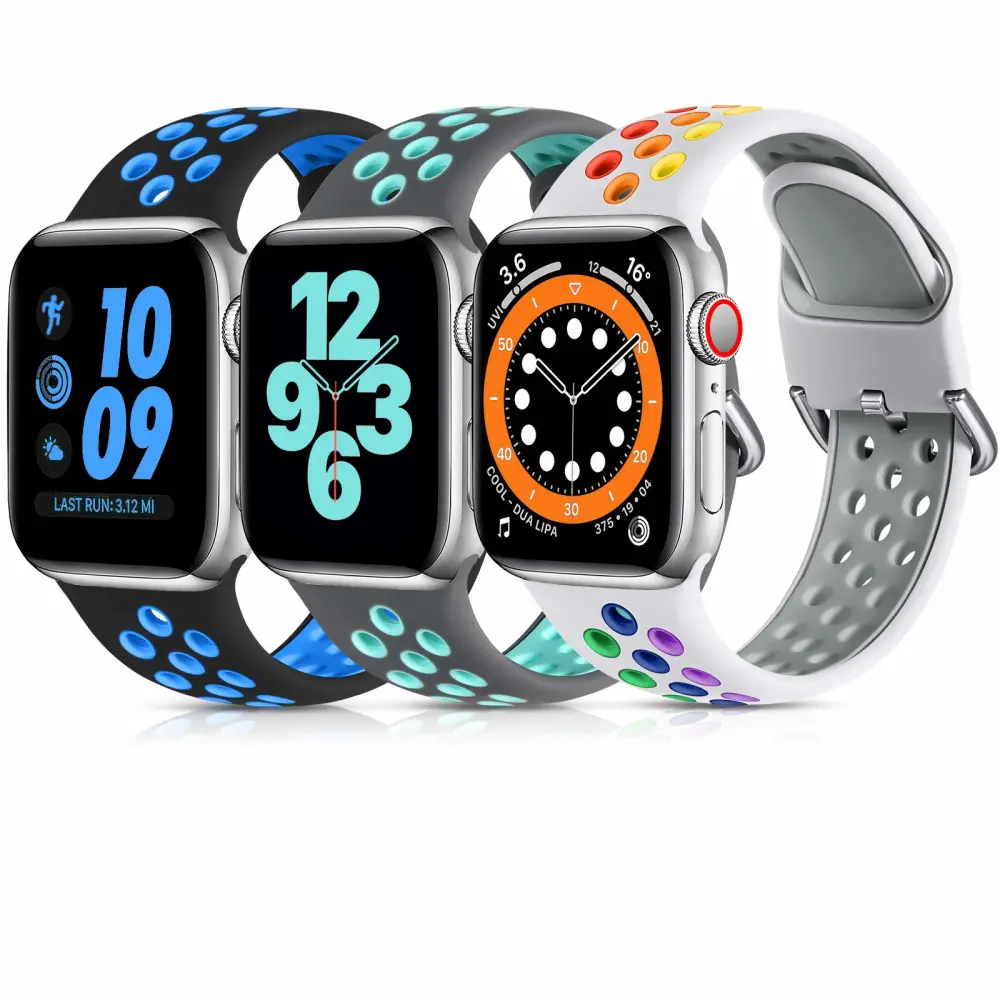 Lerobo 3 Pack Sport Band Compatible with Apple Watch 44mm 46mm 45mm 42mm 49mm 41mm 38mm 40mm for Women Men,Soft Silicone Breathable Replacement for iWatch Series 10 9 8 7 6 5 4 3 2 1,42mm/44mm/45mm