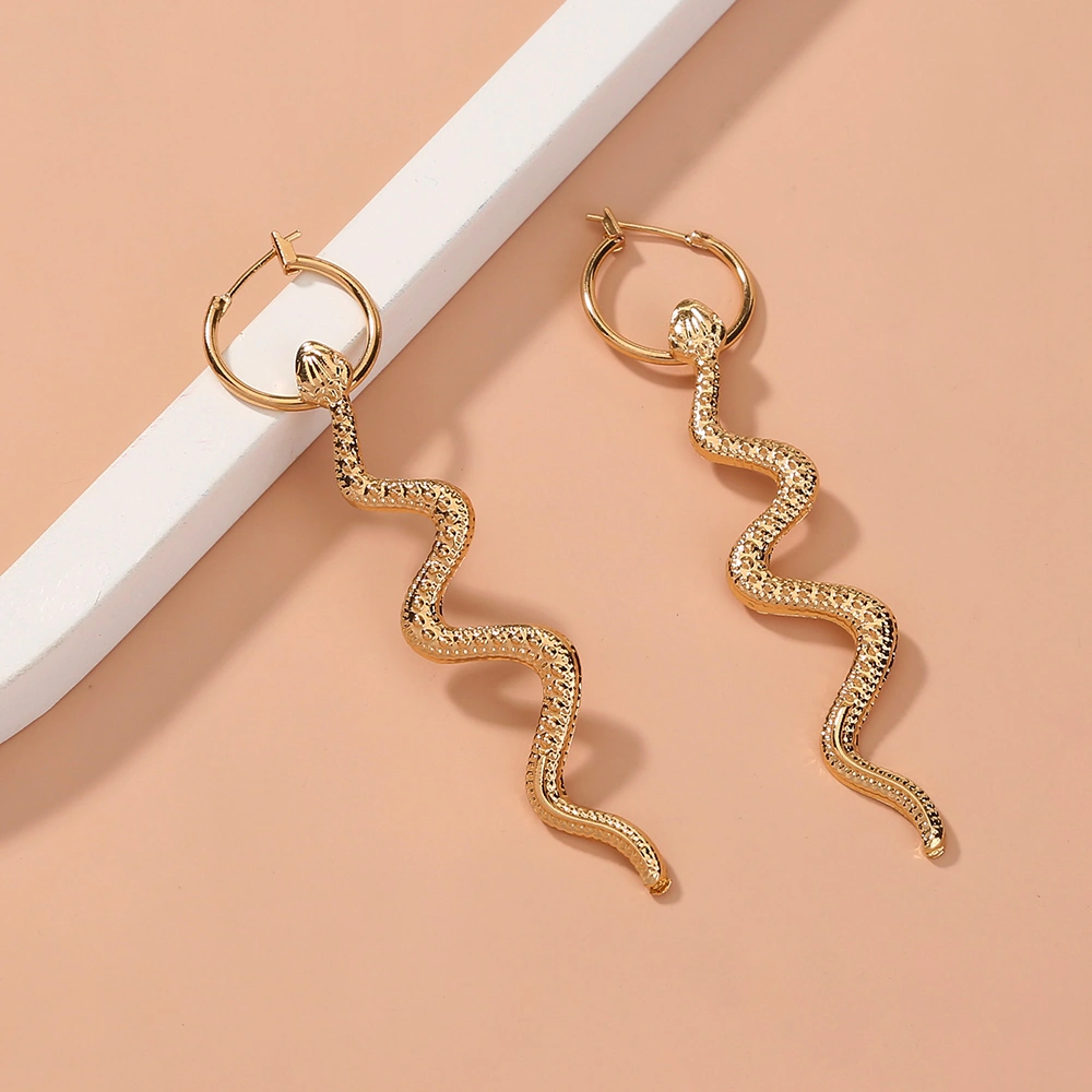 Cross-border hot-selling earrings in Europe and America Creative snake-shaped cold wind long style simple wave ear buckle earrings