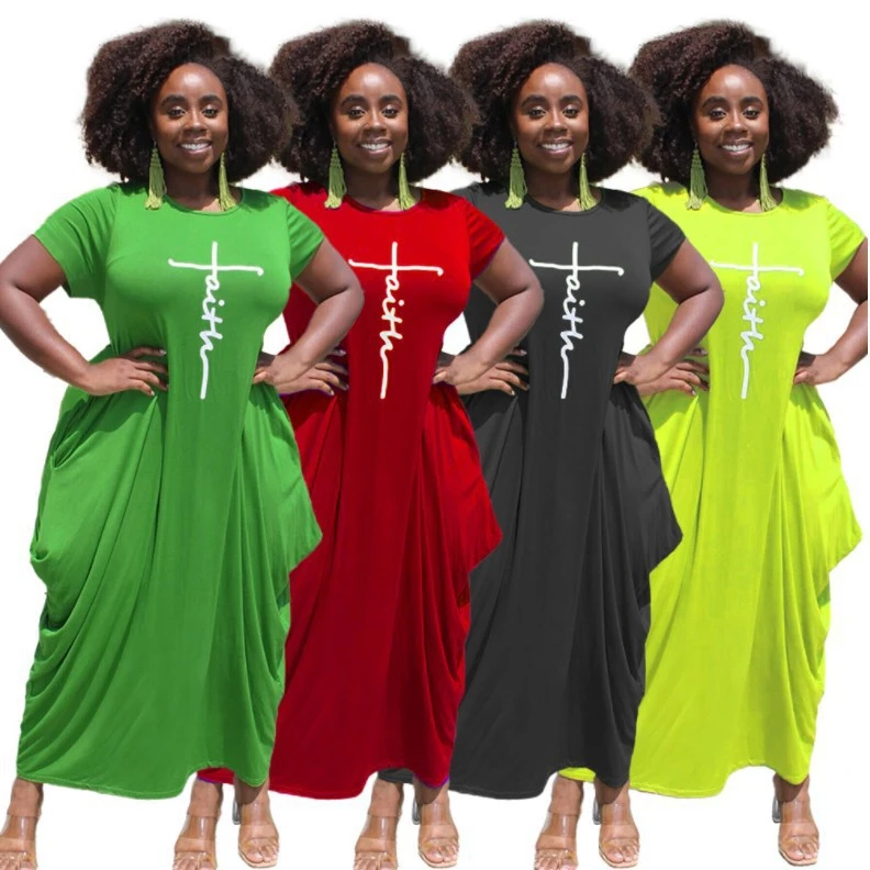 Solid Color Round Neck Short Sleeve Irregular Hem Ladies Dress
