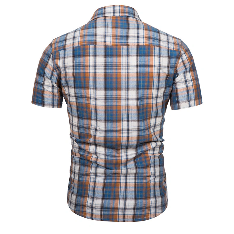Men's Plaid Casual Short Sleeve Lapel Shirt Youth Match Color Top