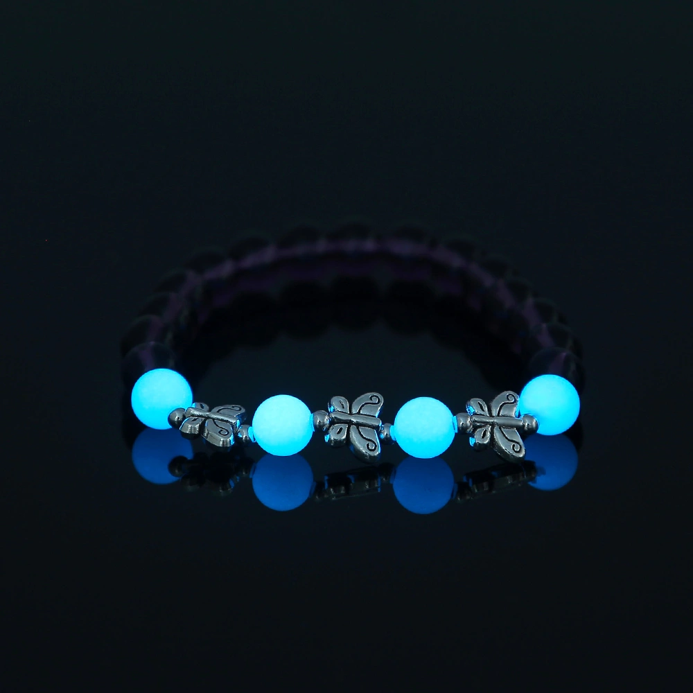 Purple Glass Beads Retro Butterfly Sky Blue Luminous Ball Bracelet Bracelet