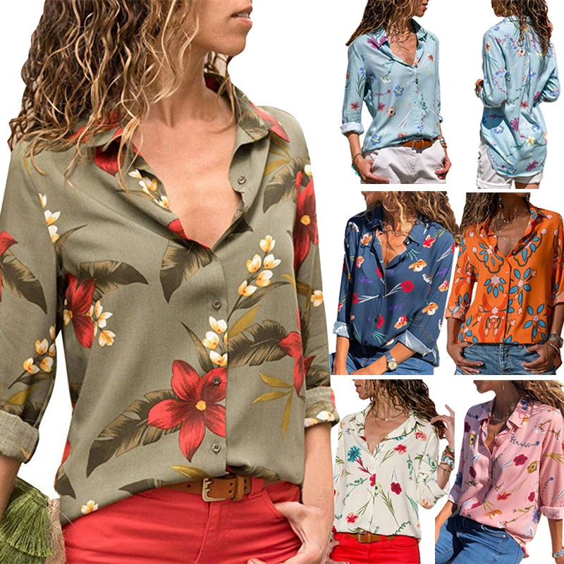 Long Sleeve Printed Pattern Shirt Chiffon Ladies Top
