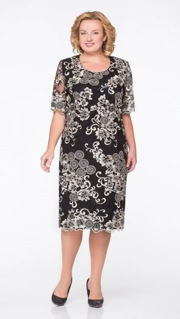 New Flower Lace Mesh Stitching Round Neck Short Sleeve Fat Mm Dress