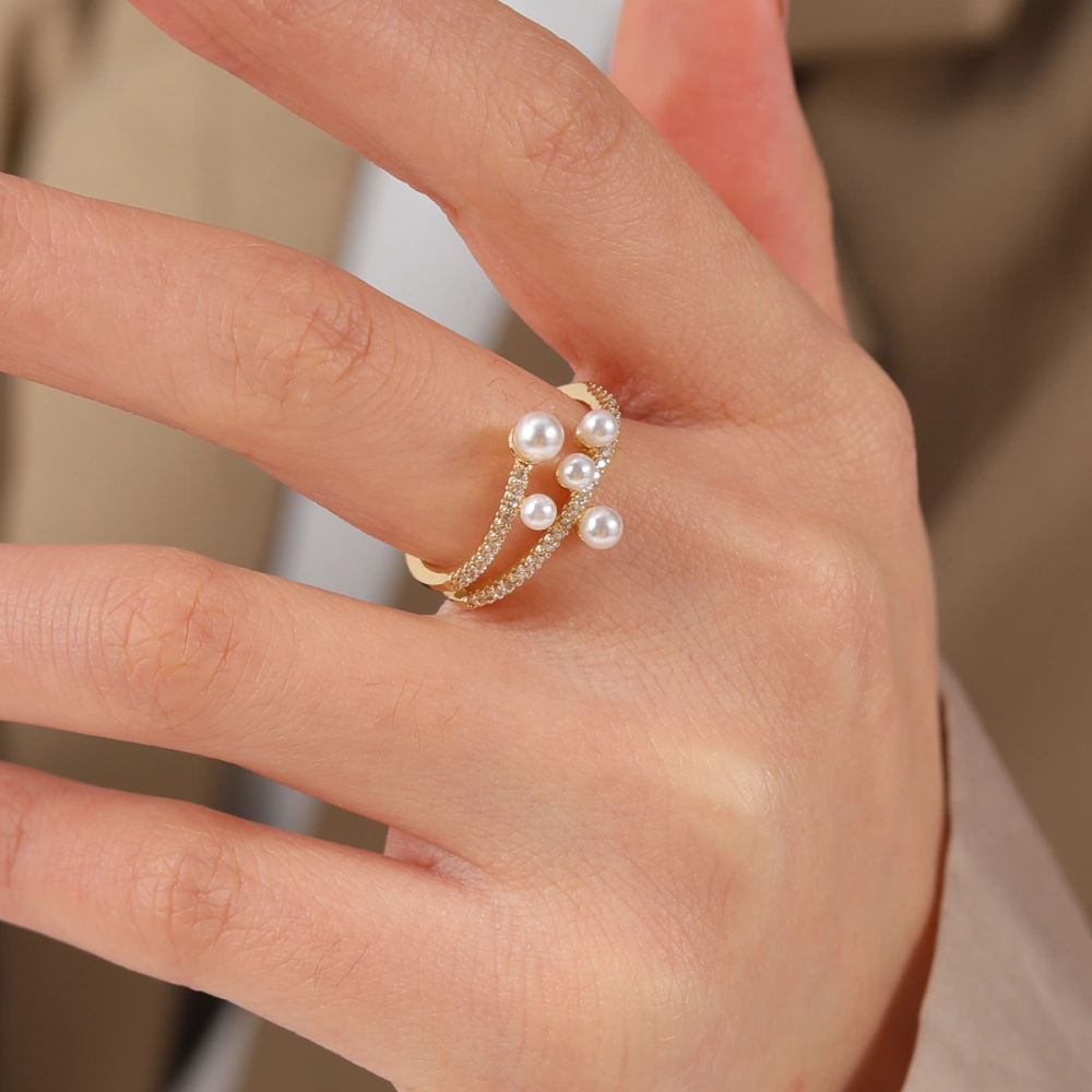 European And American Fashion Personality Design Sense Open Pearl Ring