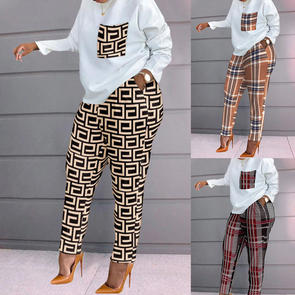 Spring New European And American Fashion Printed Long Sleeve Large Size Loose Women's Casual Suit