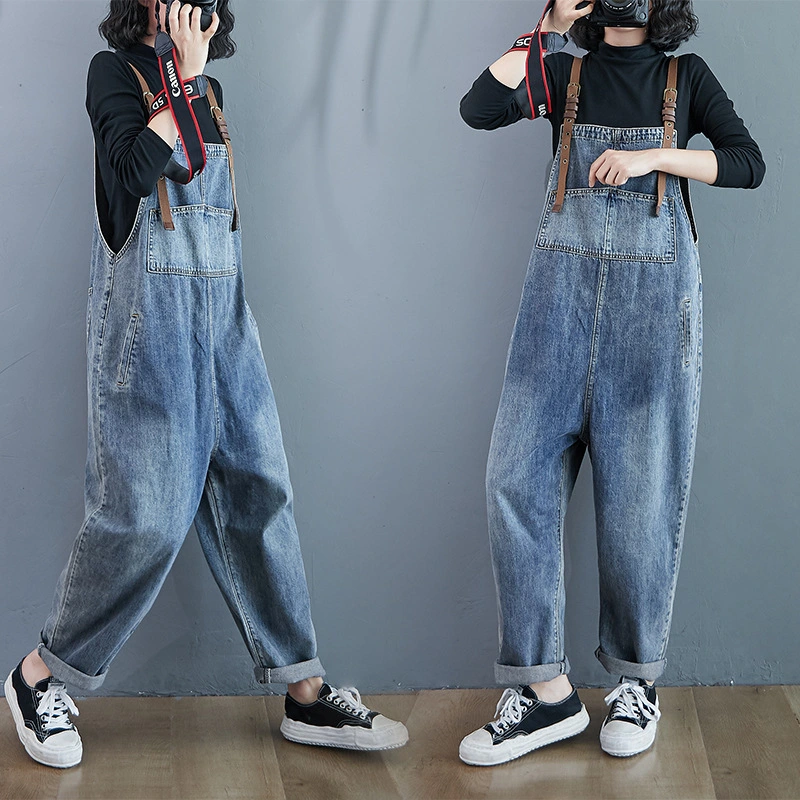 Literary Fan Real Shot Denim Ninth Harem Pants Overalls Women