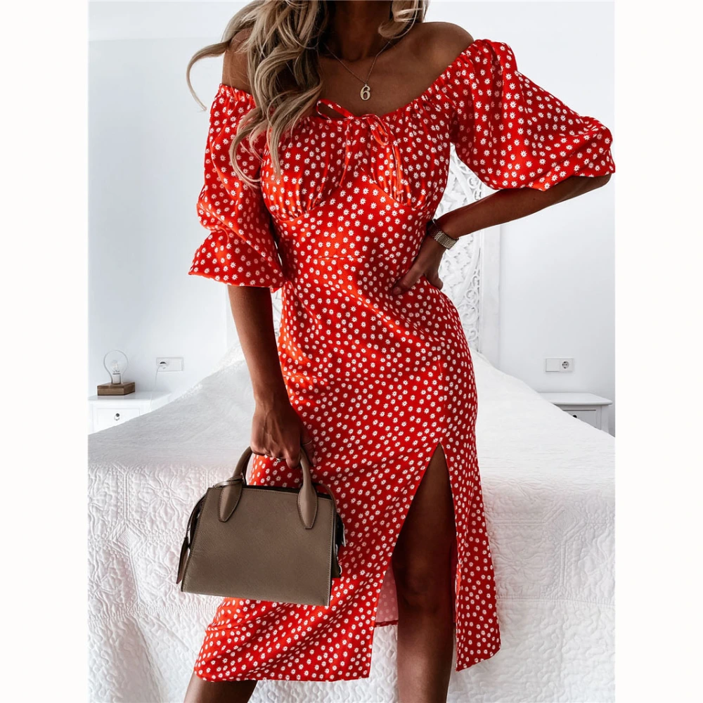 Women's Printed Bandeau Slit Dress