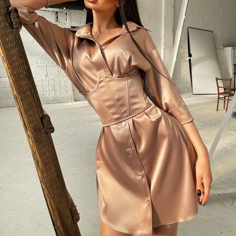 Women's Temperament French Lapel Suit Skirt Plastic Waist Two-piece Three-quarter Sleeve Shirt Dress