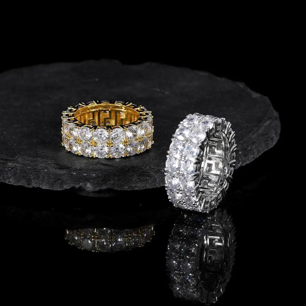 Hip Hop Jewelry Double Row Ring Fashion Full Diamonds