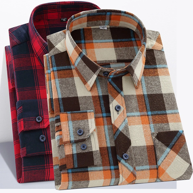 Men's Casual Plaid TOP, Long Sleeve Lapel Shirt With Pocket Trim