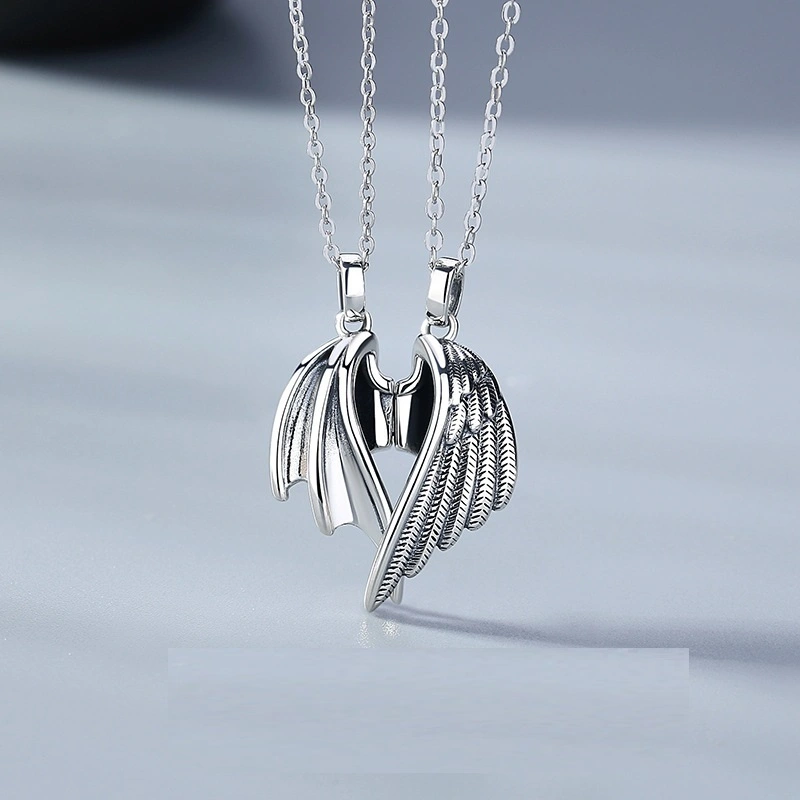 Devil And Angel Couple Necklace Creative Pendant European And American Vintage Thai Silver Niche Clavicle Chain