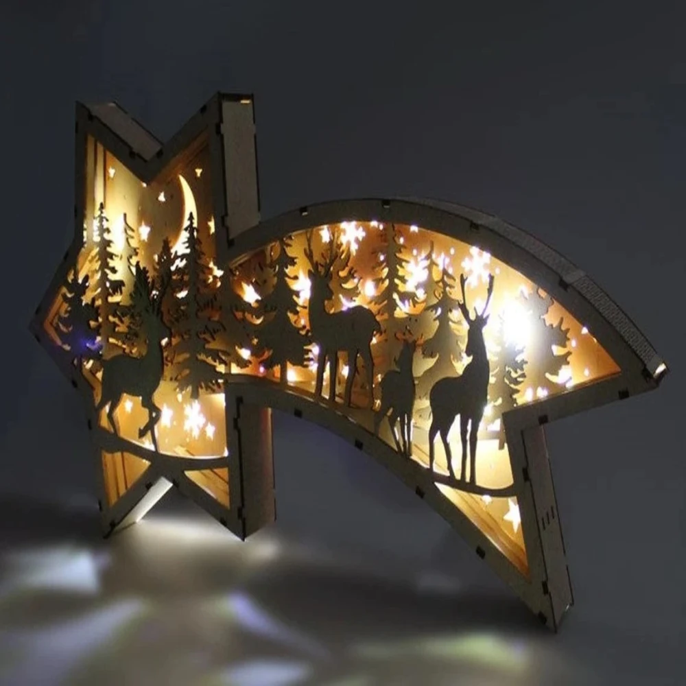 Wooden Led Lamp Elk Forest Desk Small Ornaments