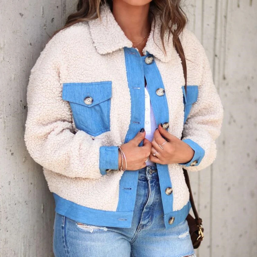 European And American Simple New Style Wool Jeans Short Coat Women