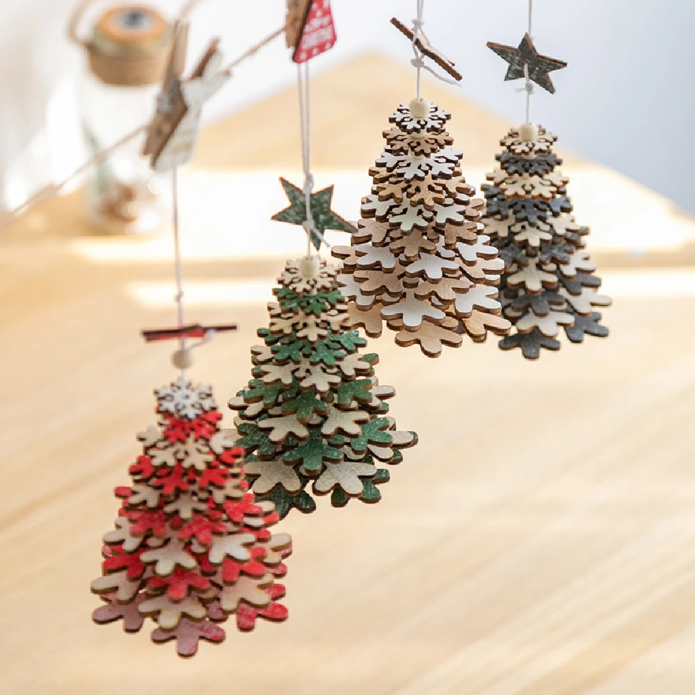 Wooden Christmas Tree Bell Pendant Room Living Room