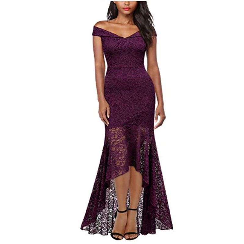 Off-shoulder Lace Long Sheath Hem Dovetail Dress