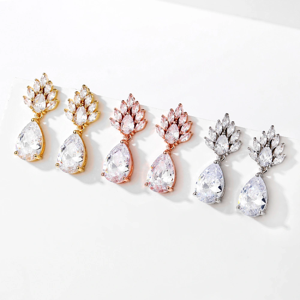 Women's Fashion Temperament Water Drop Zirconia Earrings