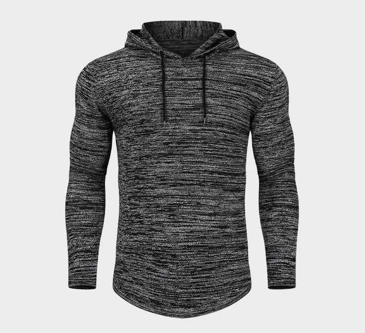 Men's Knitted Hooded Sweater Fitness Running Solid Color Hoodie